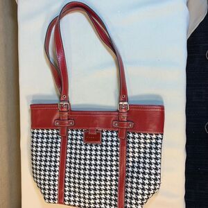 Rosetti Black And White Houndstooth Purse With Red Trim